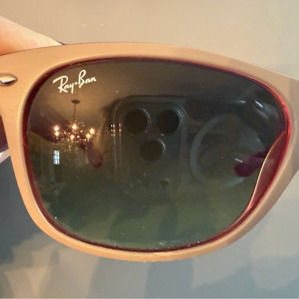 "New Wayfarer" Ray-Ban tan and burgundy Sunglasses. Worn but like new. - Picture 5 of 8